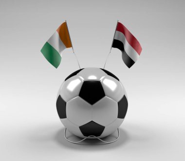 Cote-D-Ivoire - Yemen Futbol Bayrakları, Beyaz Arkaplan - 3D Yapılandırma