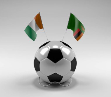 Cote-D-Ivoire - Zambiya Futbol Bayrakları, Beyaz Arkaplan - 3D Render