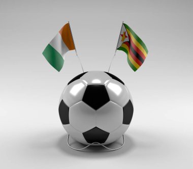 Cote-D-Ivoire - Zimbabwe Futbol Bayrakları, Beyaz Arkaplan - 3D Render