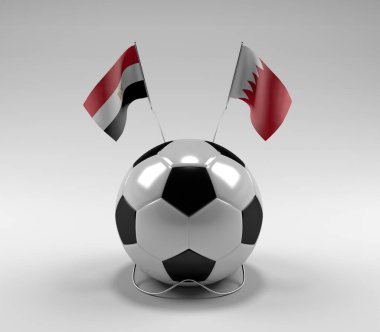 Mısır - Bahreyn Futbol Bayrakları, Beyaz Arkaplan - 3D Render