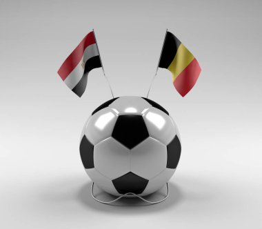 Mısır - Belçika Futbol Bayrakları, Beyaz Arkaplan - 3D Render
