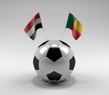 Mısır - Benin Futbol Bayrakları, Beyaz Arkaplan - 3D Render