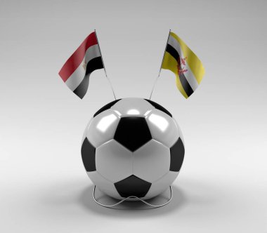 Mısır - Brunei Futbol Bayrakları, Beyaz Arkaplan - 3D Render