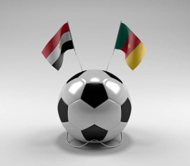 Mısır - Kamerun Futbol Bayrakları, Beyaz Arkaplan - 3D Render