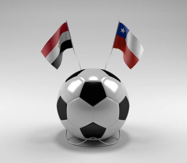 Mısır - Şili Futbol Bayrakları, Beyaz Arkaplan - 3D Render