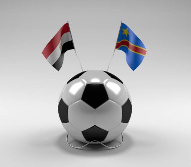 Mısır - Kongo Demokratik Cumhuriyeti Futbol Bayrakları, Beyaz Arkaplan - 3D Render