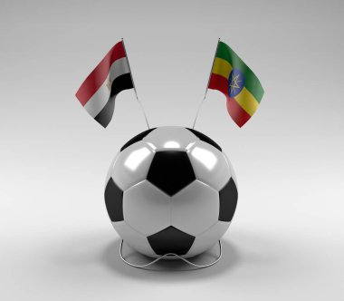 Mısır - Etiyopya Futbol Bayrakları, Beyaz Arkaplan - 3D Render