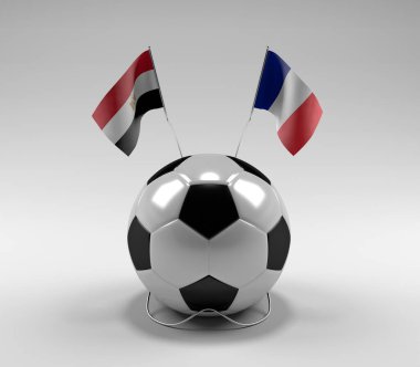 Mısır - Fransa Futbol Bayrakları, Beyaz Arkaplan - 3D Render