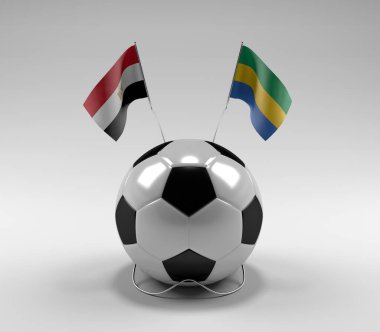 Mısır - Gabon Futbol Bayrakları, Beyaz Arkaplan - 3D Render