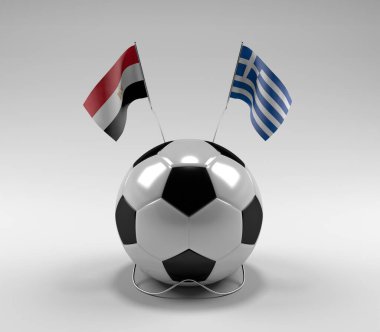 Mısır - Yunanistan Futbol Bayrakları, Beyaz Arkaplan - 3D Hazırlama