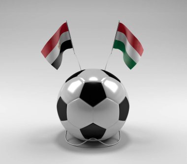 Mısır - Macaristan Futbol Bayrakları, Beyaz Arkaplan - 3D Render