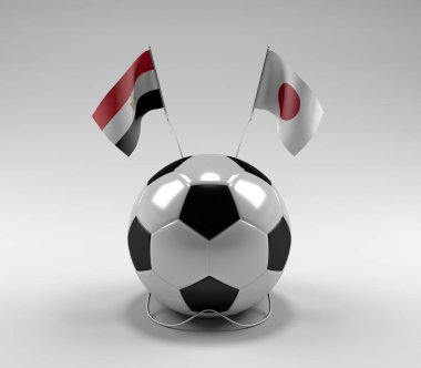 Mısır - Japonya Futbol Bayrakları, Beyaz Arkaplan - 3D Yapılandırma