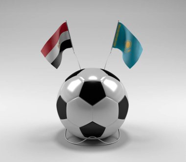 Mısır - Kazakistan Futbol Bayrakları, Beyaz Arkaplan - 3D Render