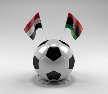 Mısır - Libya Futbol Bayrakları, Beyaz Arkaplan - 3D Hazırlama