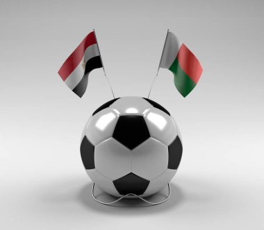 Mısır - Madagaskar Futbol Bayrakları, Beyaz Arkaplan - 3D Render
