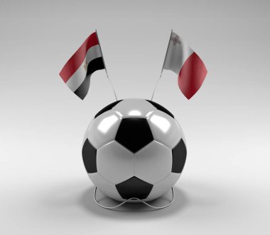 Mısır - Malta Futbol Bayrakları, Beyaz Arkaplan - 3D Render