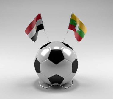 Mısır - Myanmar Futbol Bayrakları, Beyaz Arkaplan - 3D Render