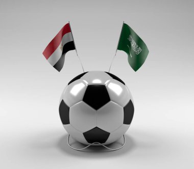 Mısır - Suudi Arabistan Futbol Bayrakları, Beyaz Arkaplan - 3D Render