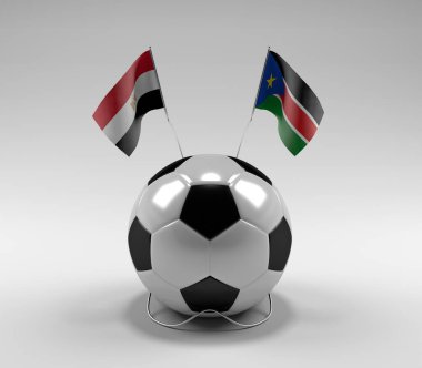 Mısır - Güney Sudan Futbol Bayrakları, Beyaz Arkaplan - 3D Render
