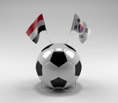 Mısır - Güney Kore Futbol Bayrakları, Beyaz Arkaplan - 3D Render