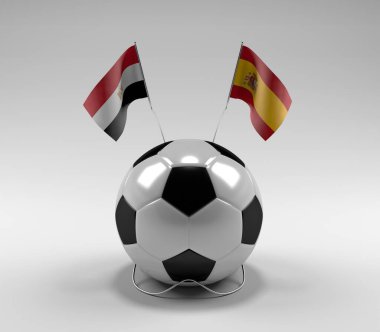 Mısır - İspanya Futbol Bayrakları, Beyaz Arkaplan - 3D Render