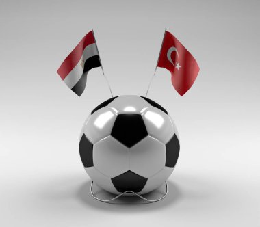 Mısır - Türkiye Futbol Bayrakları, Beyaz Arkaplan - 3D Yapılandırma