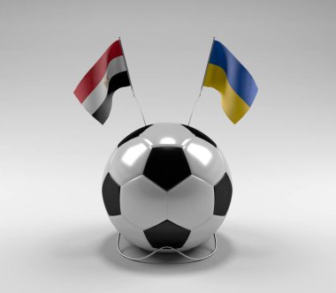 Mısır - Ukrayna Futbol Bayrakları, Beyaz Arkaplan - 3D Render