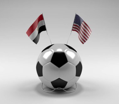 Mısır - Amerika Birleşik Devletleri Futbol Bayrakları, Beyaz Arkaplan - 3D Render
