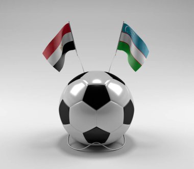 Mısır - Özbekistan Futbol Bayrakları, Beyaz Arkaplan - 3D Render