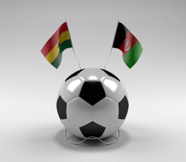Gana - Afganistan Futbol Bayrakları, Beyaz Arkaplan - 3D Render