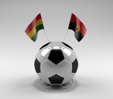 Gana - Angola Futbol Bayrakları, Beyaz Arkaplan - 3D Render