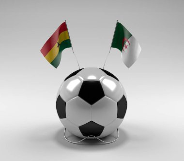 Gana - Cezayir Futbol Bayrakları, Beyaz Arkaplan - 3D Render