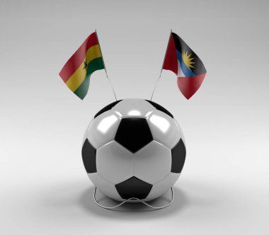 Gana - Antigua ve Barbuda Futbol Bayrakları, Beyaz Arkaplan - 3D Render