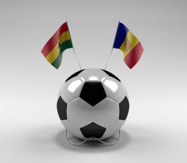 Gana - Andorra Futbol Bayrakları, Beyaz Arkaplan - 3D Render