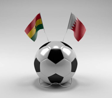 Gana - Bahreyn Futbol Bayrakları, Beyaz Arkaplan - 3D Render