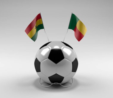 Gana - Benin Futbol Bayrakları, Beyaz Arkaplan - 3D Render