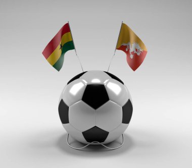 Gana - Bhutan Futbol Bayrakları, Beyaz Arkaplan - 3D Render