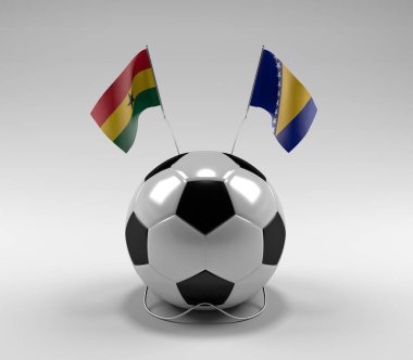 Gana - Bosna-Hersek Futbol Bayrakları, Beyaz Arkaplan - 3D Render