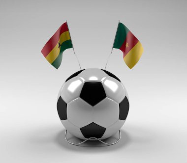 Gana - Kamerun Futbol Bayrakları, Beyaz Arkaplan - 3D Render