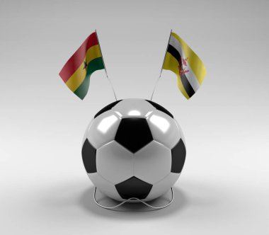 Gana - Brunei Futbol Bayrakları, Beyaz Arkaplan - 3D Render