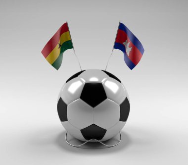 Gana - Kamboçya Futbol Bayrakları, Beyaz Arkaplan - 3D Render