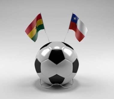 Gana - Şili Futbol Bayrakları, Beyaz Arkaplan - 3D Render