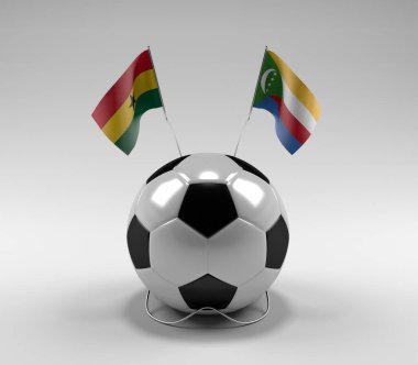 Gana - Komoros Futbol Bayrakları, Beyaz Arkaplan - 3D Render