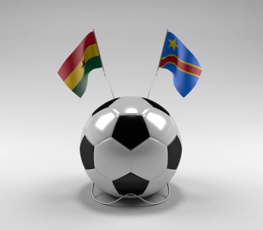 Gana - Kongo Demokratik Cumhuriyeti Futbol Bayrakları, Beyaz Arkaplan - 3D Render