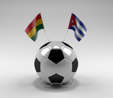 Gana - Küba Futbol Bayrakları, Beyaz Arkaplan - 3D Render