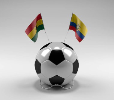 Gana - Ekvador Futbol Bayrakları, Beyaz Arkaplan - 3D Render