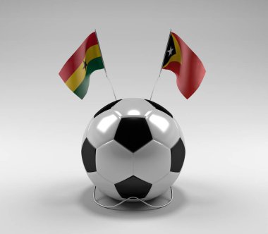 Gana - Doğu Timor Futbol Bayrakları, Beyaz Arkaplan - 3D Render