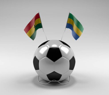 Gana - Gabon Futbol Bayrakları, Beyaz Arkaplan - 3D Render