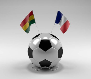Gana - Fransa Futbol Bayrakları, Beyaz Arkaplan - 3D Render