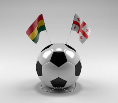 Gana - Gürcistan Futbol Bayrakları, Beyaz Arkaplan - 3D Render